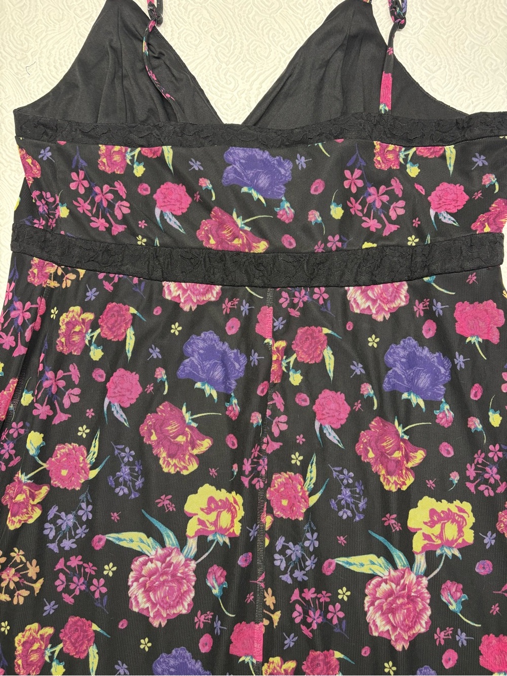 Torrid Betsy Johnson Black Maxi Dress with Pink, Yellow & Purple Floral Pattern - Picture 7 of 9